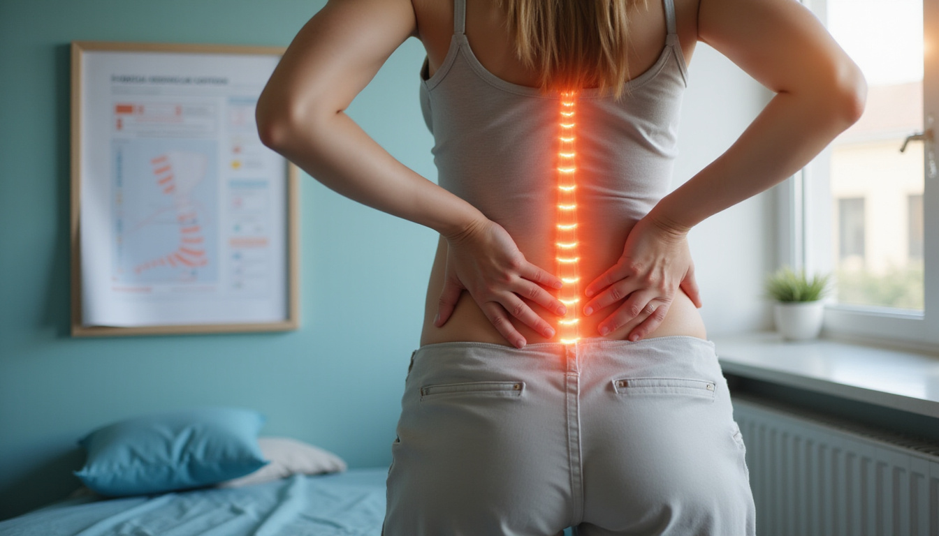  Chiropractor hands adjusting lower back, warm light, relieved expression, medical chart, soothing clinic