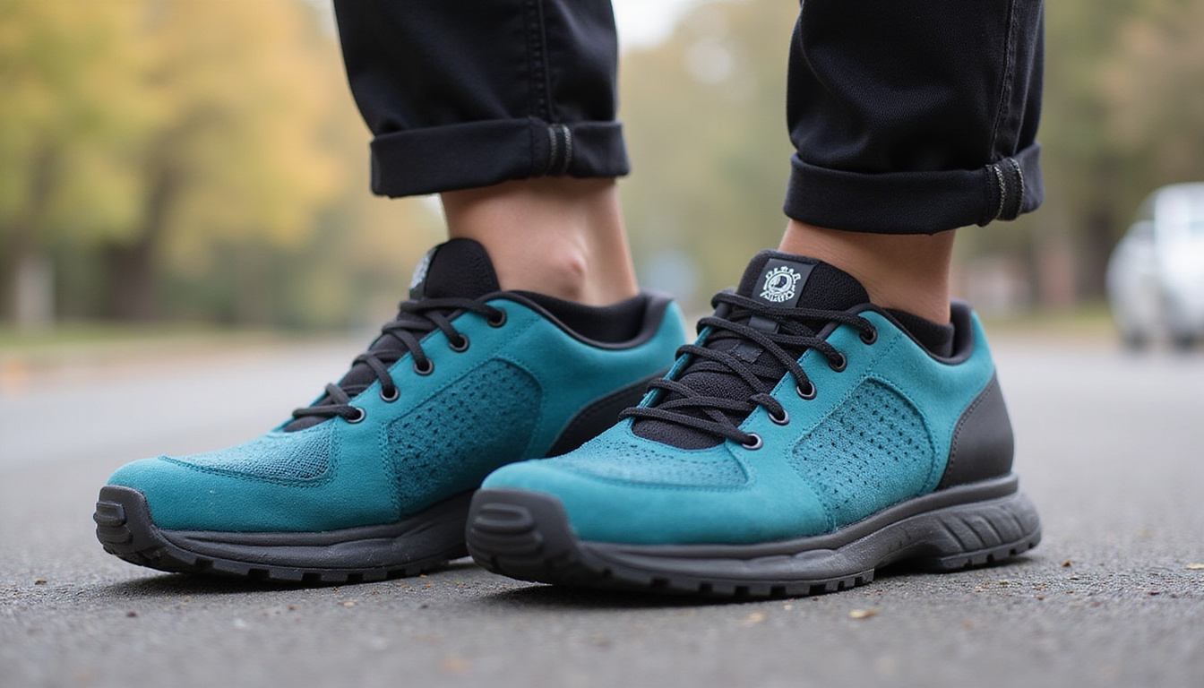  Ergonomic commuter shoes with memory foam insole, rugged tread, courier taking a break