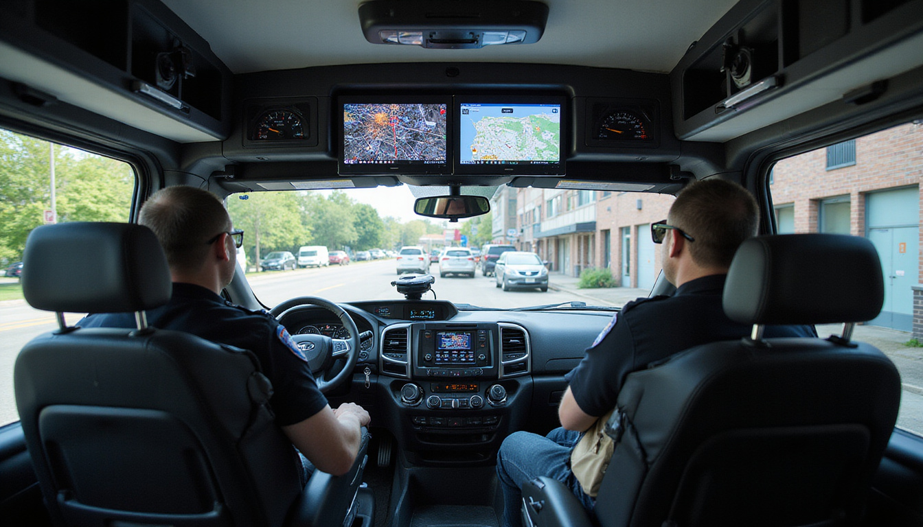  Tactical command van with screens mapping illicit alcohol sales, officers coordinating drone and surveillance teams