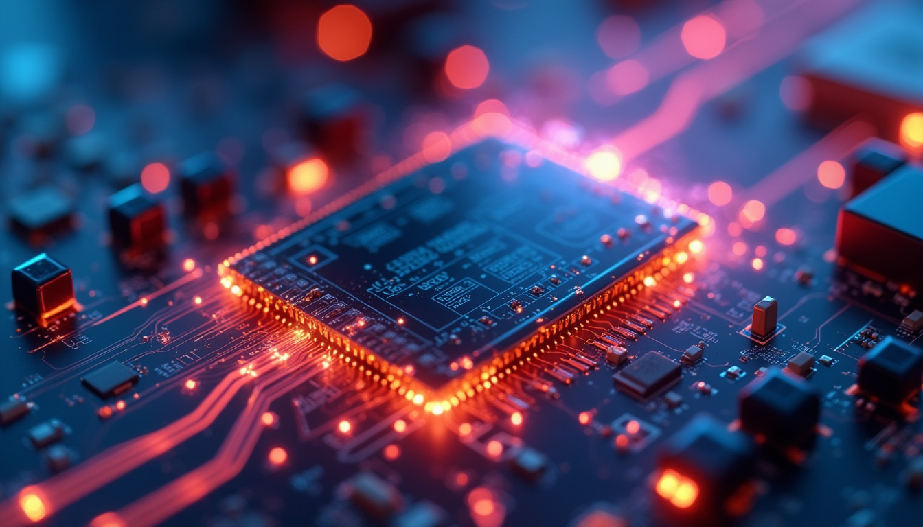  Close-up high-speed circuit card emitting electric arcs, NVMe modules, fiber optics, redundant reliability