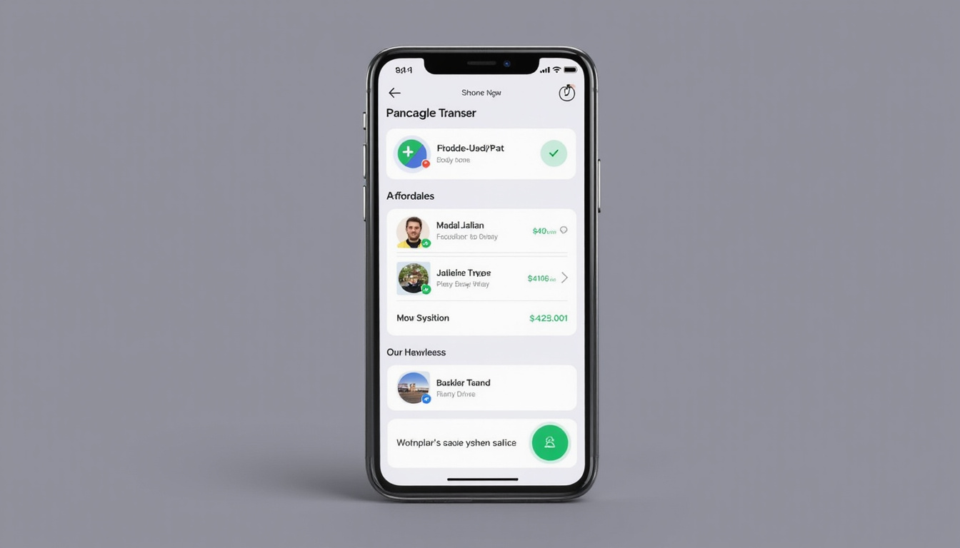  Minimalist smartphone app displaying affordable, safe transfer booking, contactless payment, driver profile, checklist