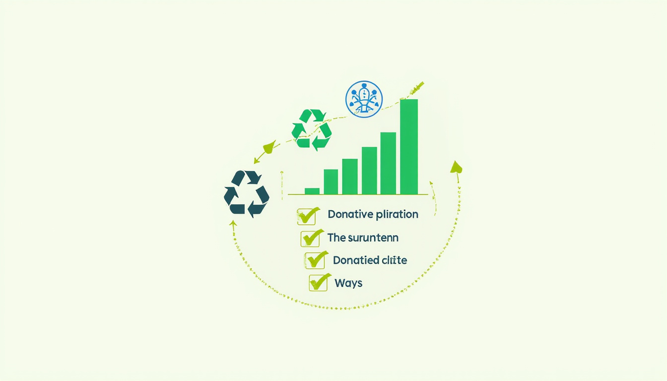  Stylized infographic, recycling icons, increasing donation graph, checklist 