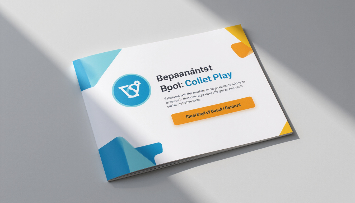  Minimalist brochure layout with logo, clear typography, call-to-action button, flat lay overhead