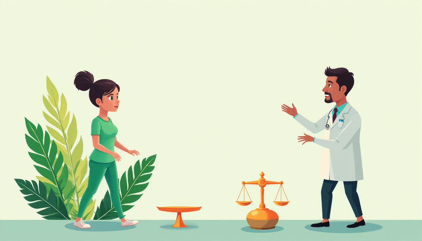  Hopeful alternatives: green leaves, balanced scales, doctor advising lifestyle and safer treatments