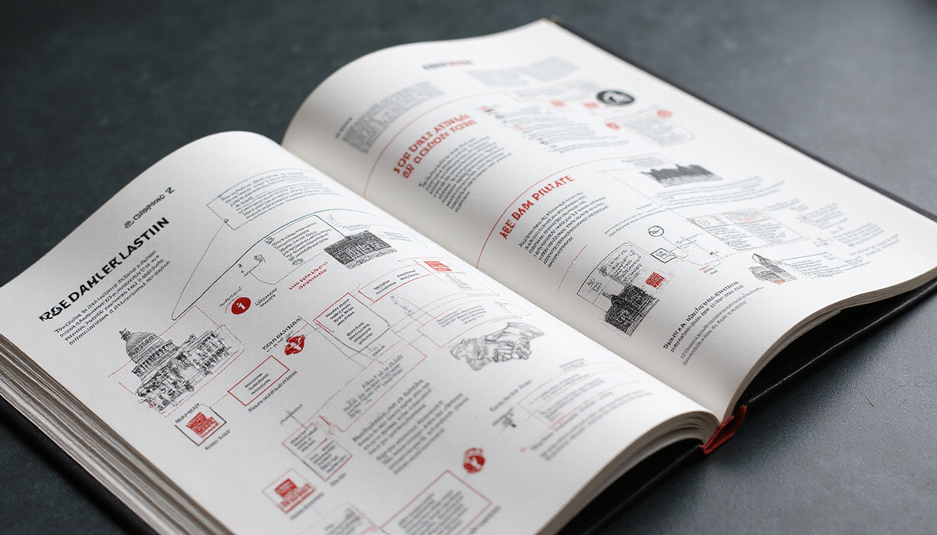 Playbook book with flowcharts, government building backdrop, handshake, stamped 