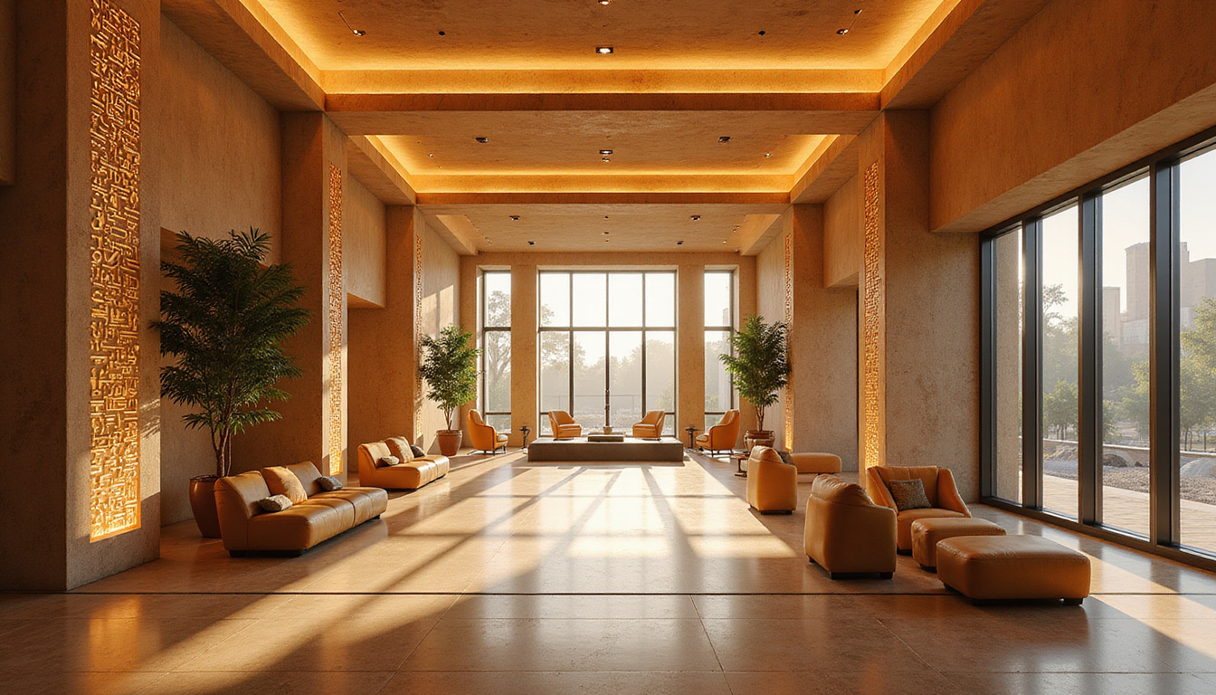  Luxurious lobby with sandstone columns, hieroglyph lighting, contemporary furnishings, Nile-view floor-to-ceiling windows