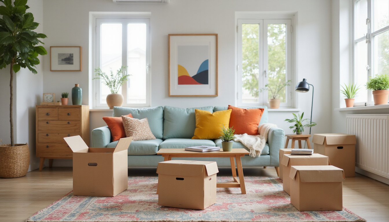  Efficient decluttering hack montage: labeled boxes, before-and-after living room, time-lapse motion blur