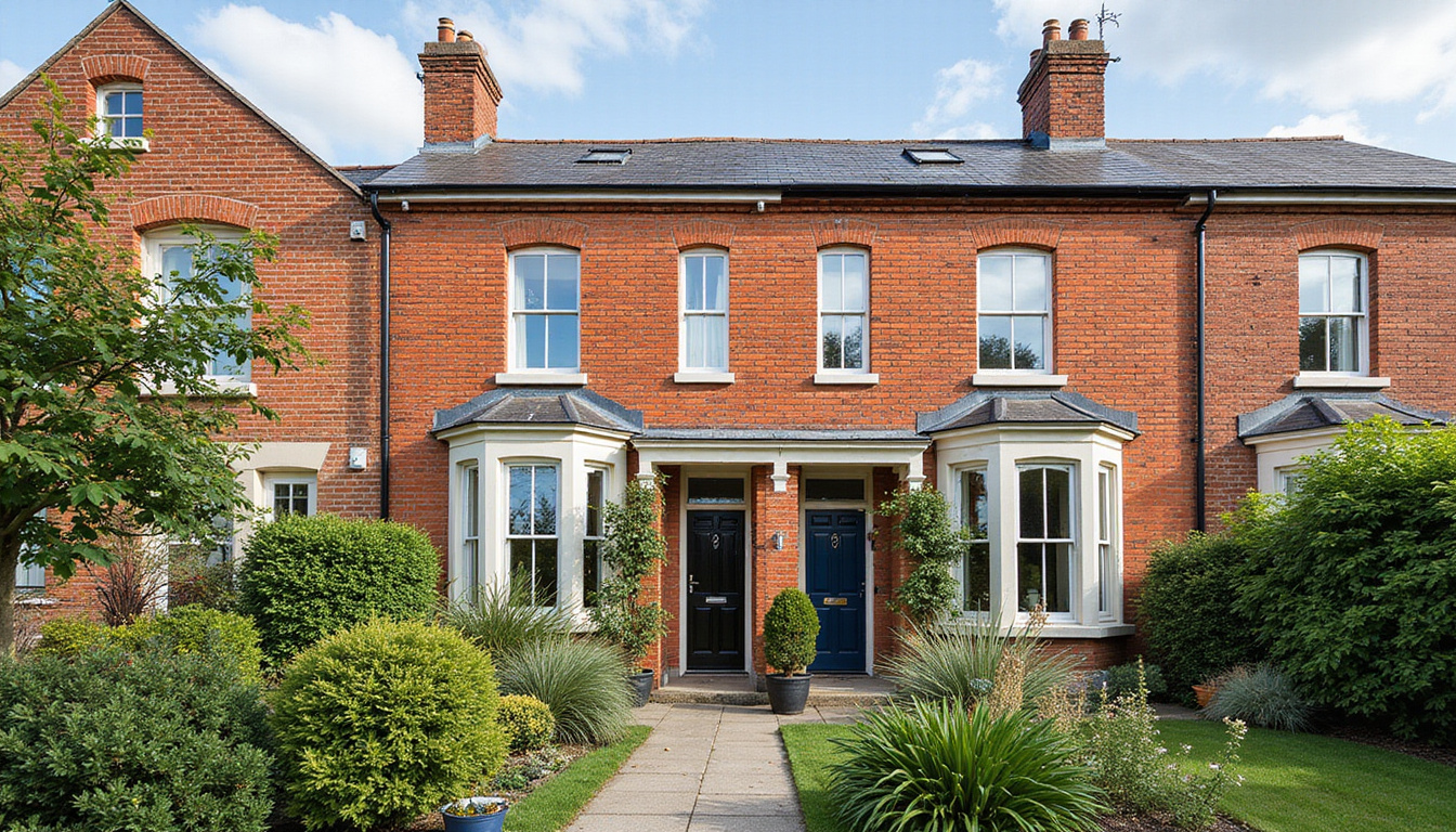 Charming brick townhouse exterior with rooftop garden, bay windows, renovated value-boost upgrades