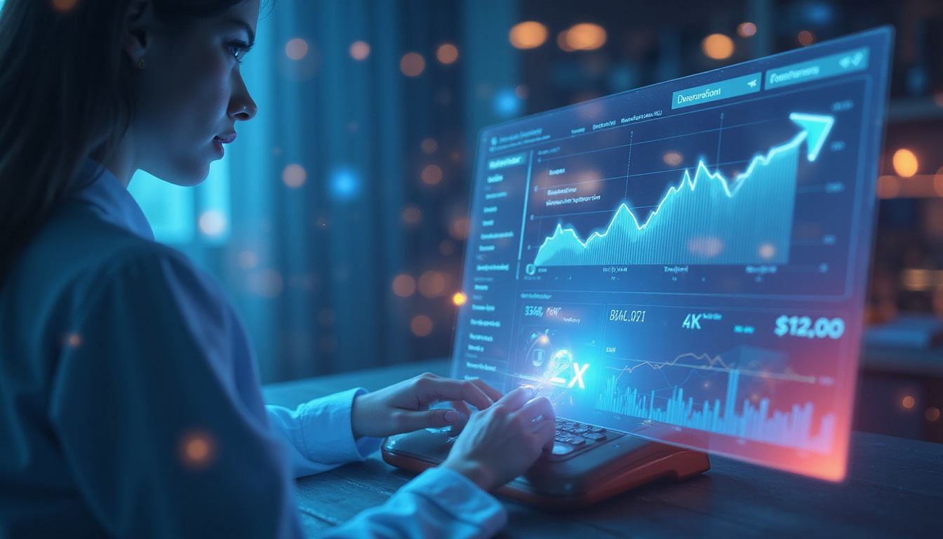  Close-up of ringing phone, digital overlay showing 2x increase, satisfied customers, sleek analytics dashboard