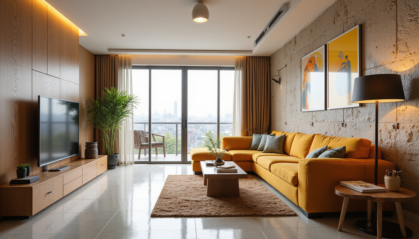 Modern furnished flat interior with smart upgrades, Egyptian motifs, tenant signing lease, income chart