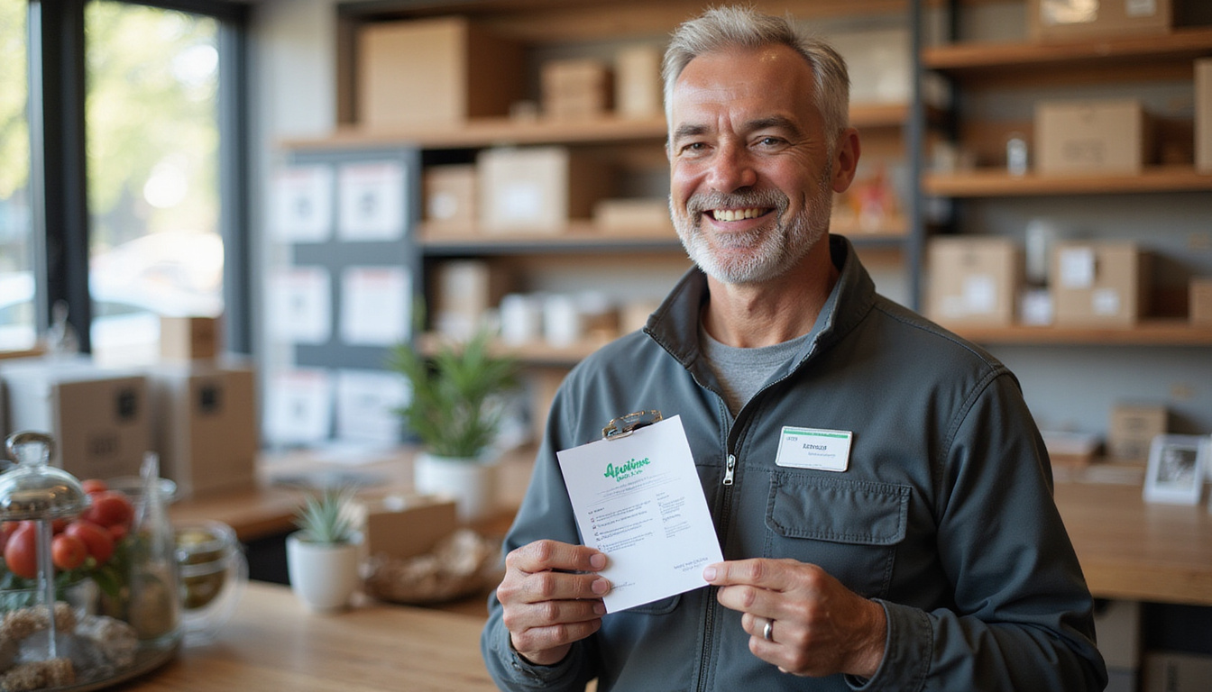  Smiling veteran shows ID, smartphone coupon validated, checklist reading 