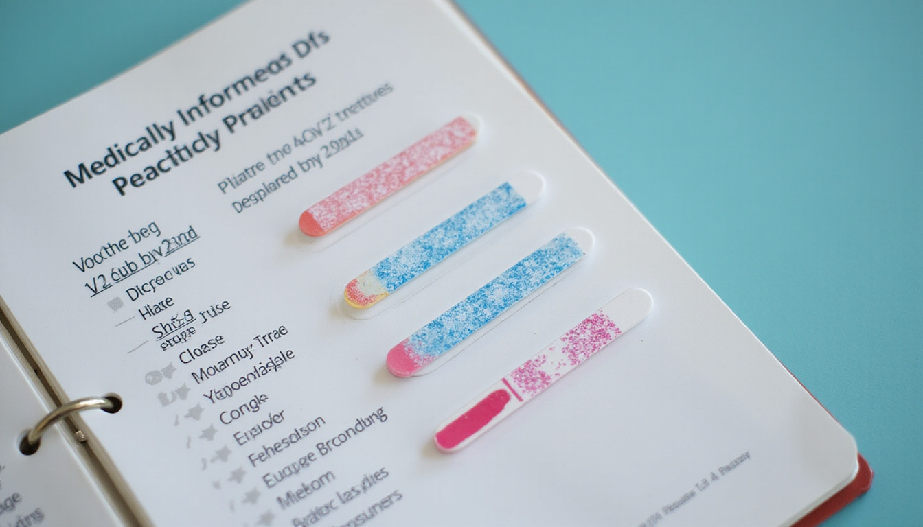  Medically informed patient comparing ketone strip readings, notebook listing common false-positive causes, focused