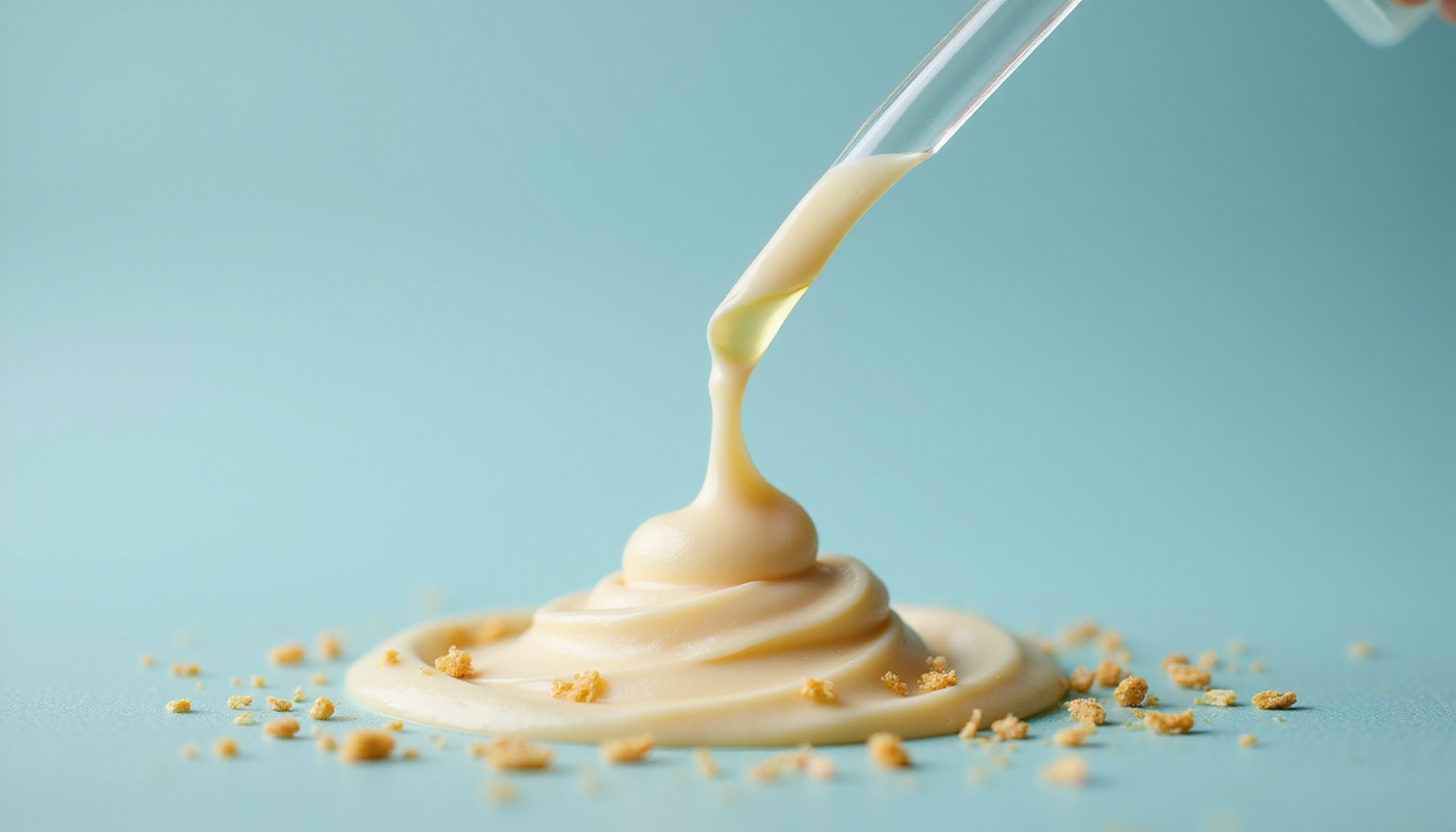  Close-up glass pipette droplet, luxurious cream texture, botanical extracts, sterile minimalist laboratory