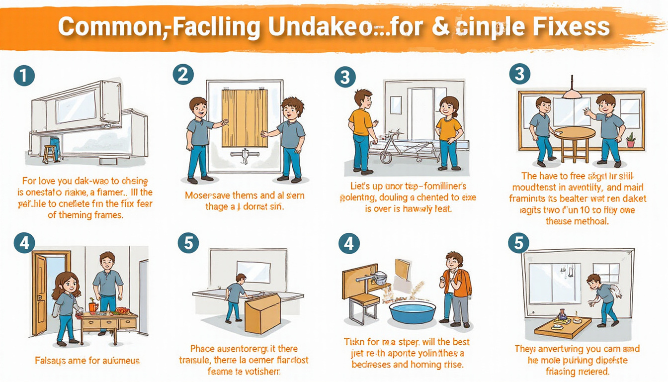 Illustrated infographic: common framing mistakes and simple fixes, labeled diagrams, tools, clear step-by-step