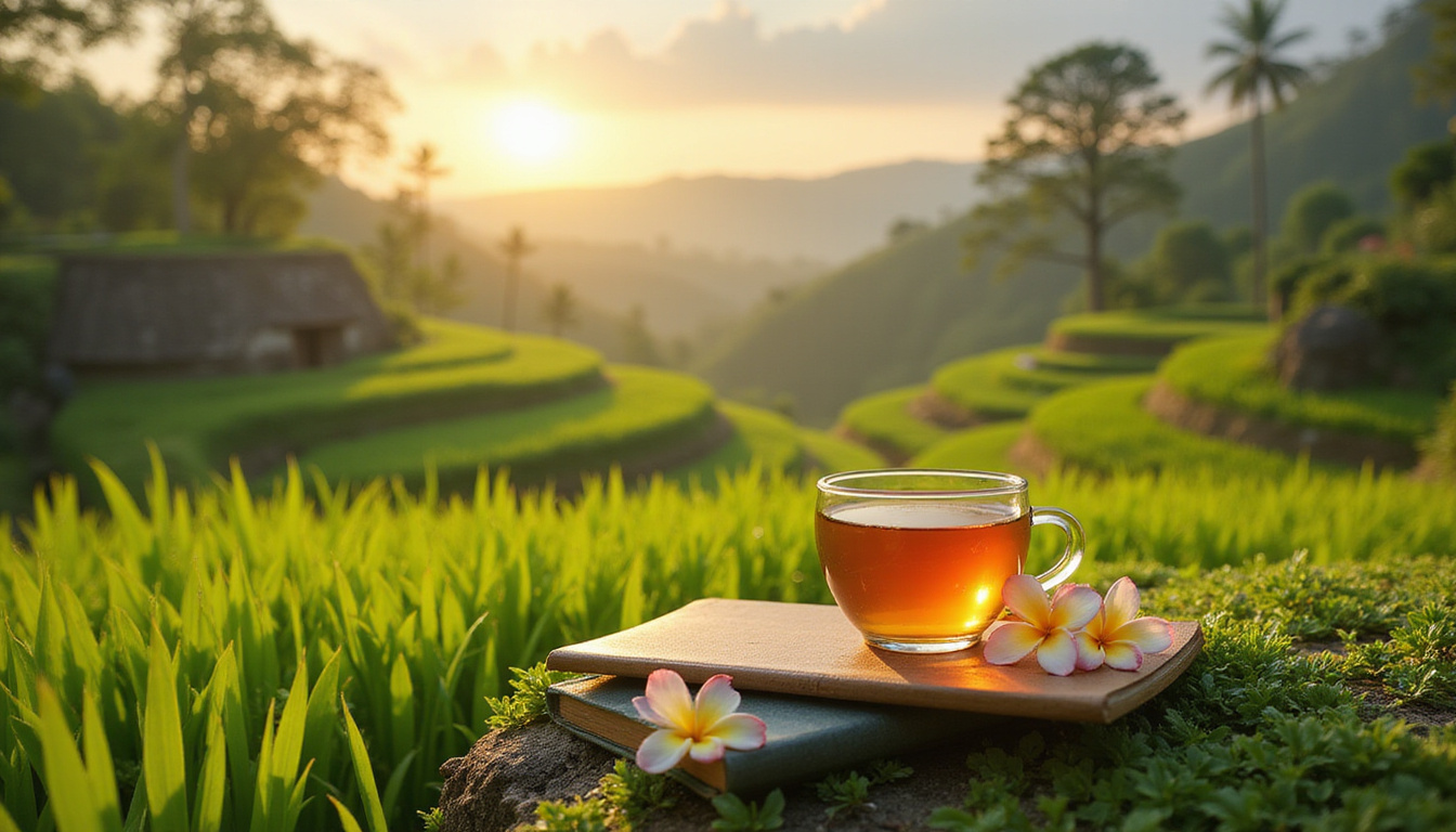  Ubud rice terrace afternoon, small digital detox retreat, journal, tea, frangipani blossoms