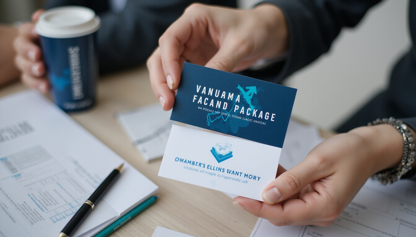  Modern conversion-focused brand package mockup on desk, journalist hands, rising metrics, bold typography, glossy business cards