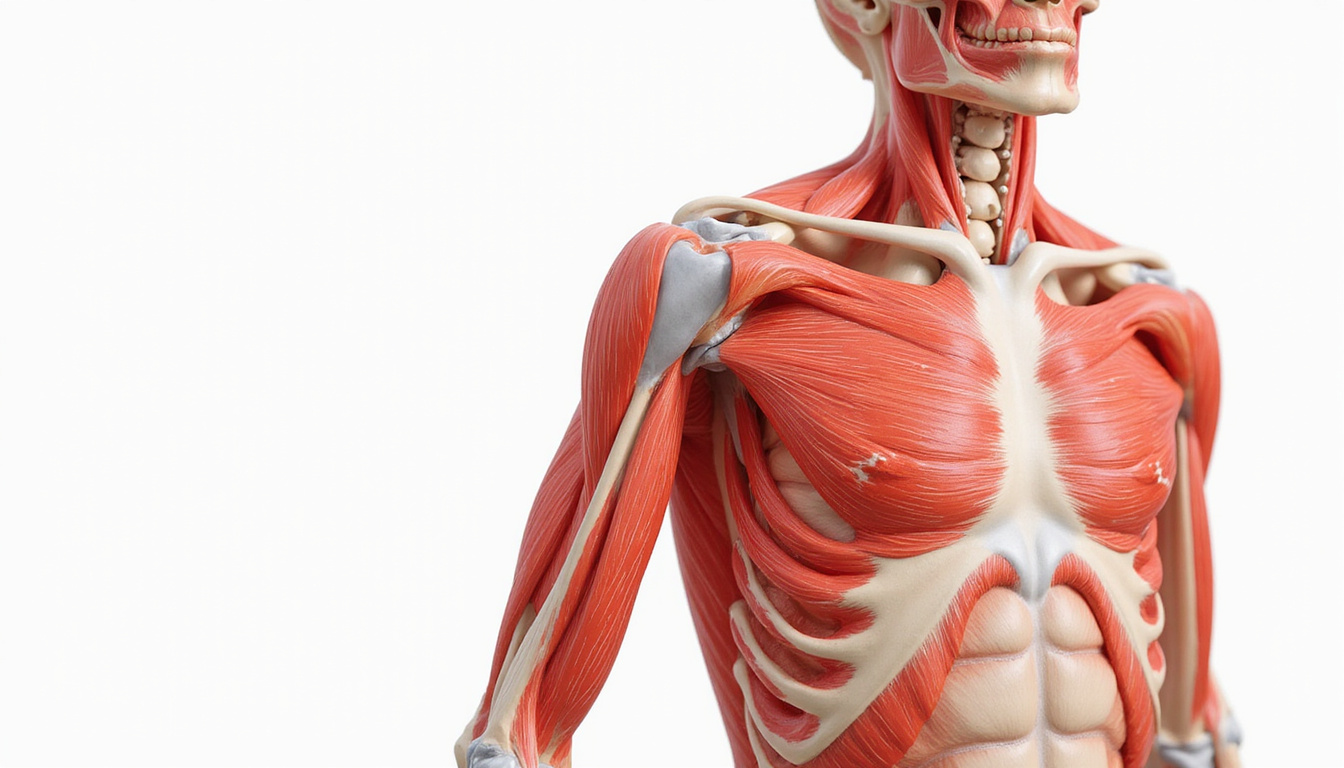  Detailed anatomical cutaway of shoulder showing rotator cuff muscles activating during daily exercises, clean medical illustration