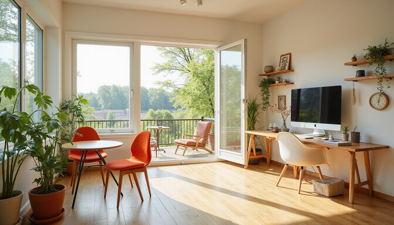  Transformed cramped home: airy open-plan sunroom, multifunctional workspace, wood floors, soft sunlight