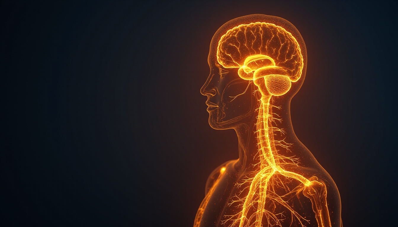  Human silhouette with illuminated heart, brain, joints showing golden krill oil pathways, scientific secrets revealed