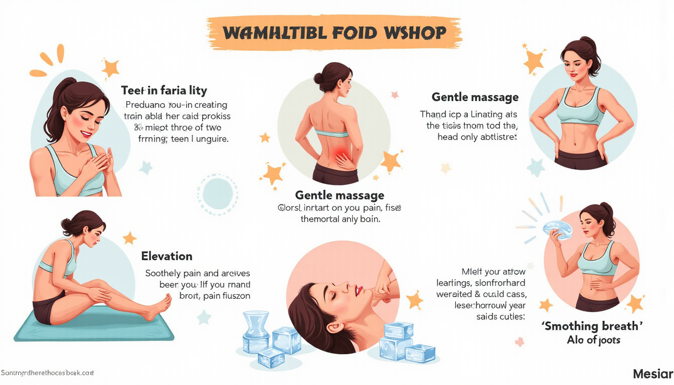  Step-by-step illustrated guide: gentle massage, ice, elevation, soothing breath, immediate pain relief