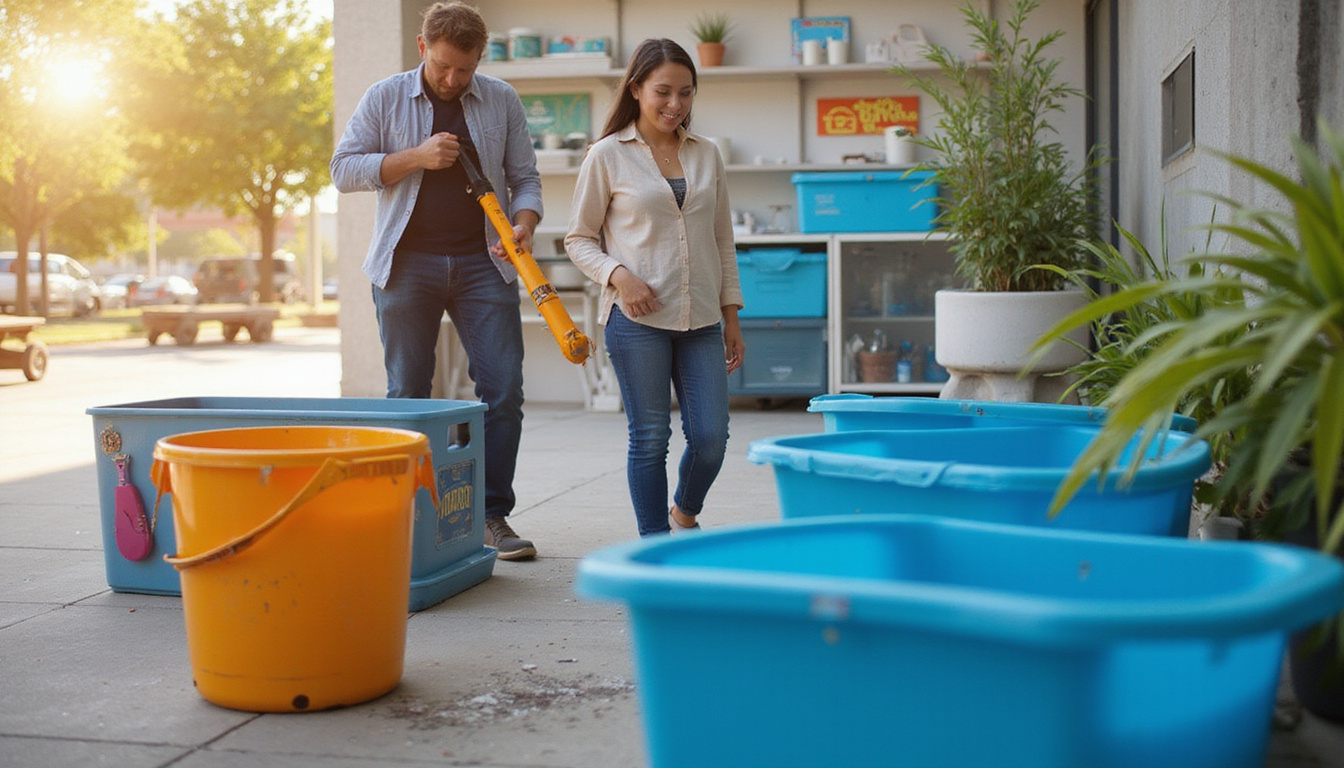 Efficient cleanup hacks: pulley system, magnetic sweeper, labeled bins, safety harness, dusk golden hour