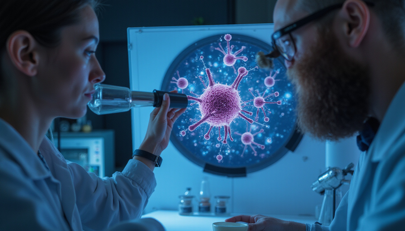  Hidden lab panel illuminated under magnifying glass, swirling hormone molecules, revelation, cinematic high contrast