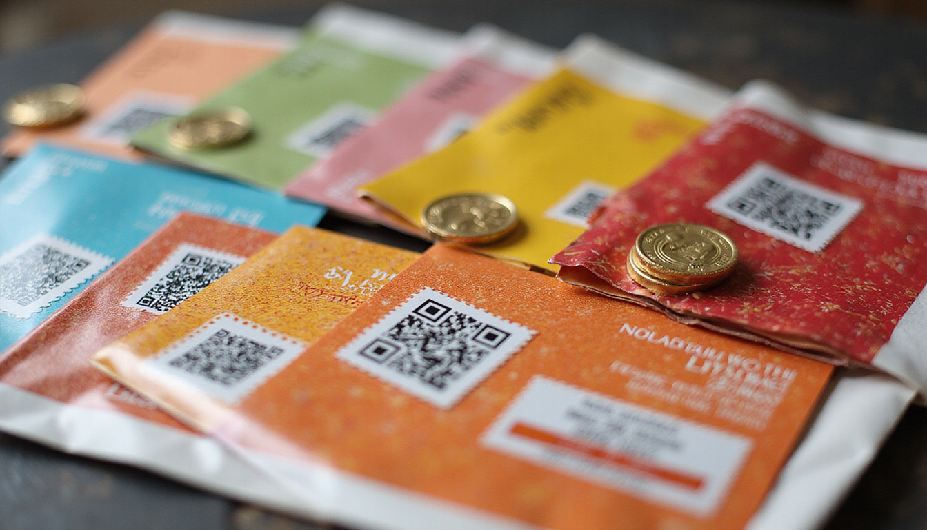  Glossy direct mail pieces magnetically attracting customers, golden stamps, QR codes, glowing response metrics