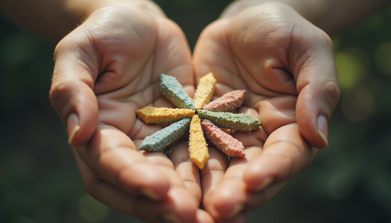  Close-up hands holding everyday objects forming constellation, subtle arrows, warm morning light, surreal guidance
