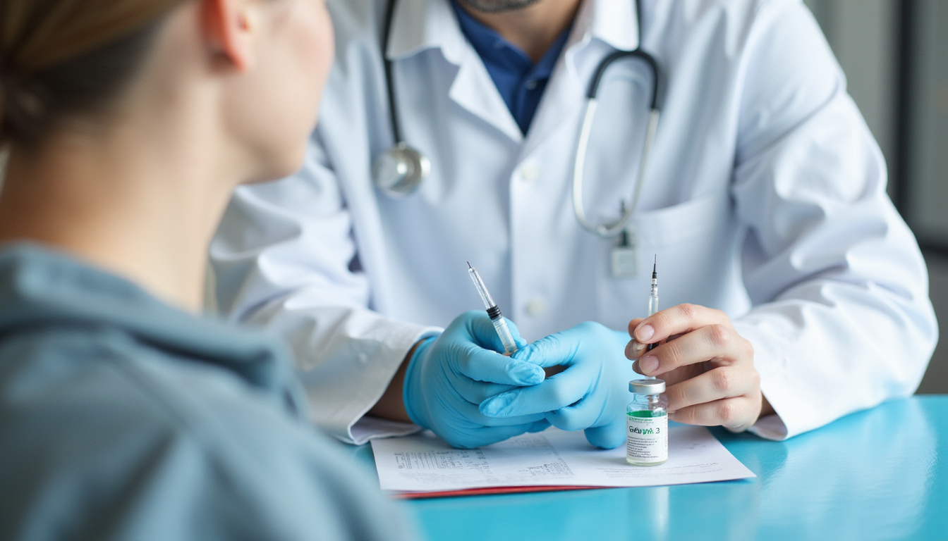  Doctor consulting patient, syringe and vial labeled Gelsyn 3, cost estimate, risks infographic