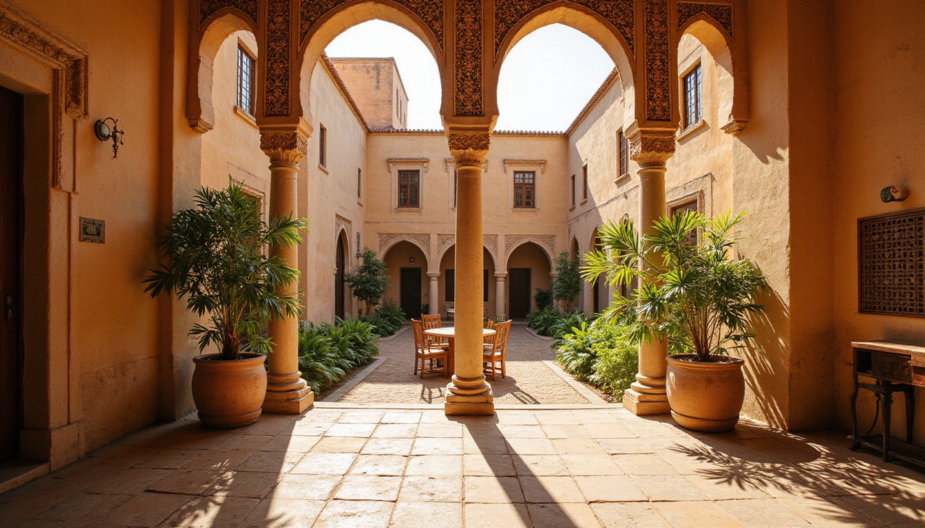 Historic Egyptian courtyard home with mashrabiya screens, sunlight, agent pointing on property map