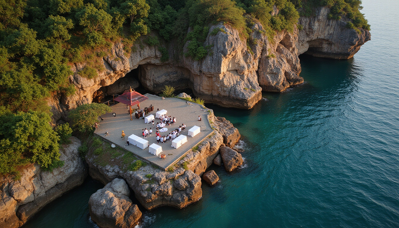  Drone aerial shot over cliffside ceremony, Balinese temple, warm tones, intimate candid moments