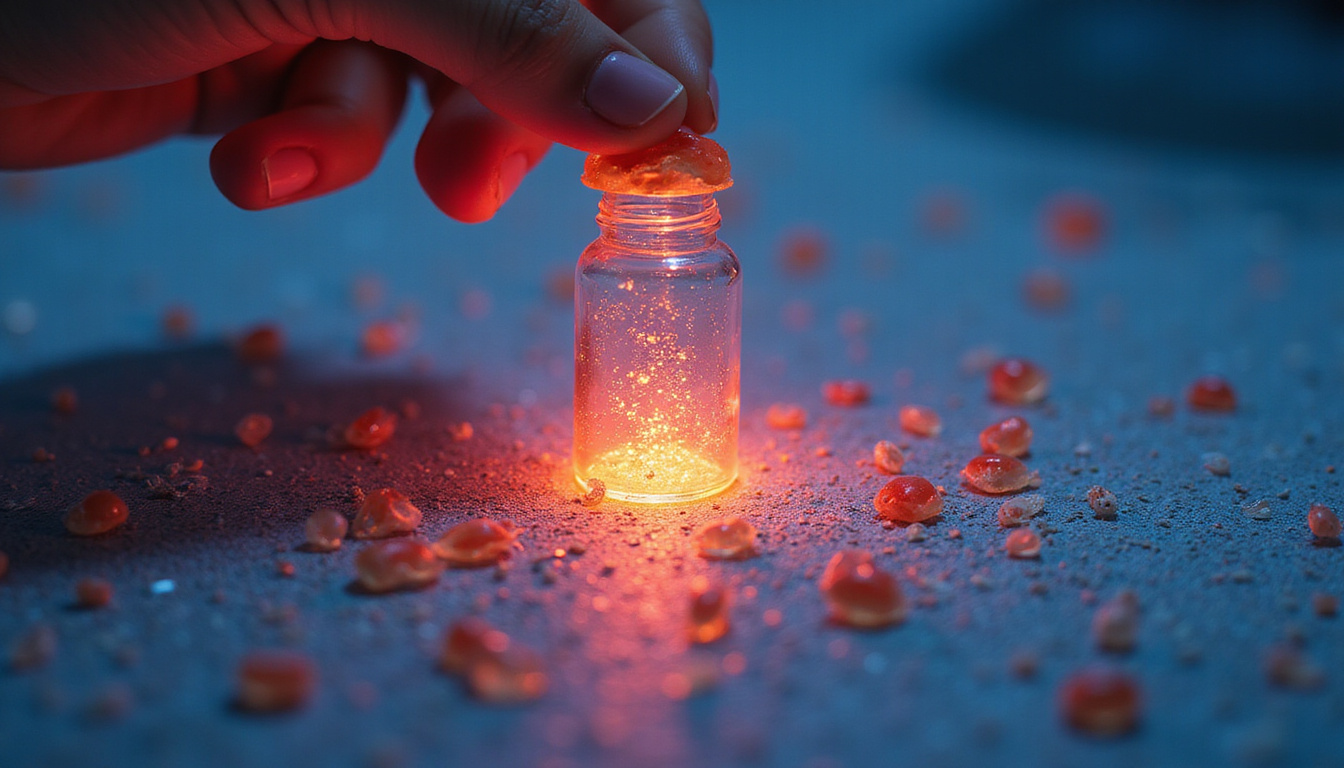  Close-up collagen supplement bottle dissolving into glowing microscopic fibers repairing joint cartilage