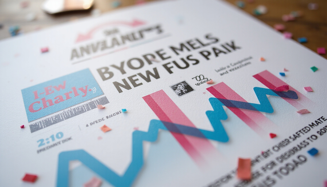  Close-up glossy direct mail, bold headlines, confetti, analytics overlay showing skyrocketing open rates and conversions