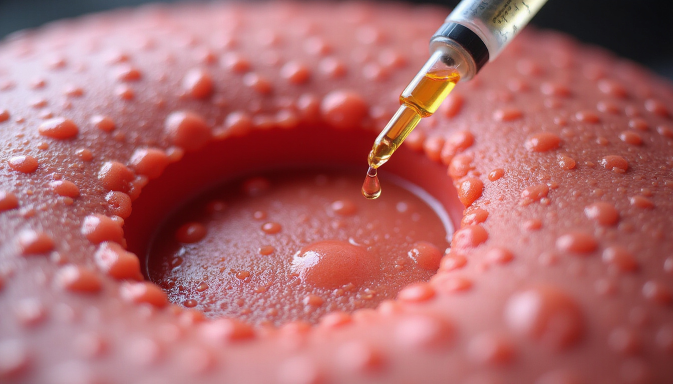  Macro microscope view of hair follicle healing, blood flow, PRP syringe, botanical serum droplets, soft clinical lighting