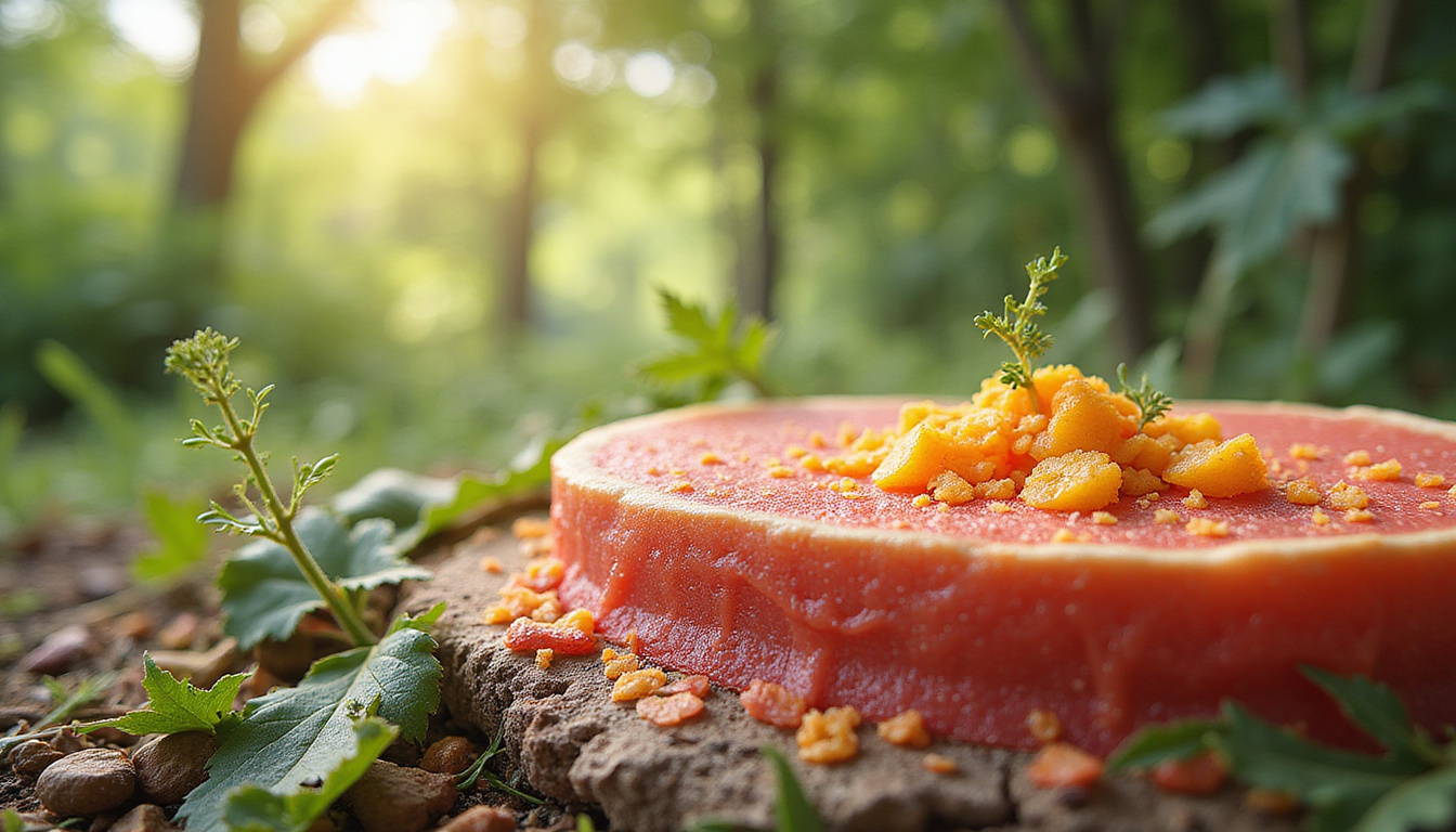  Cross section of inflamed tissue calmed by microscopic oleocanthal molecules Mediterranean grove backdrop