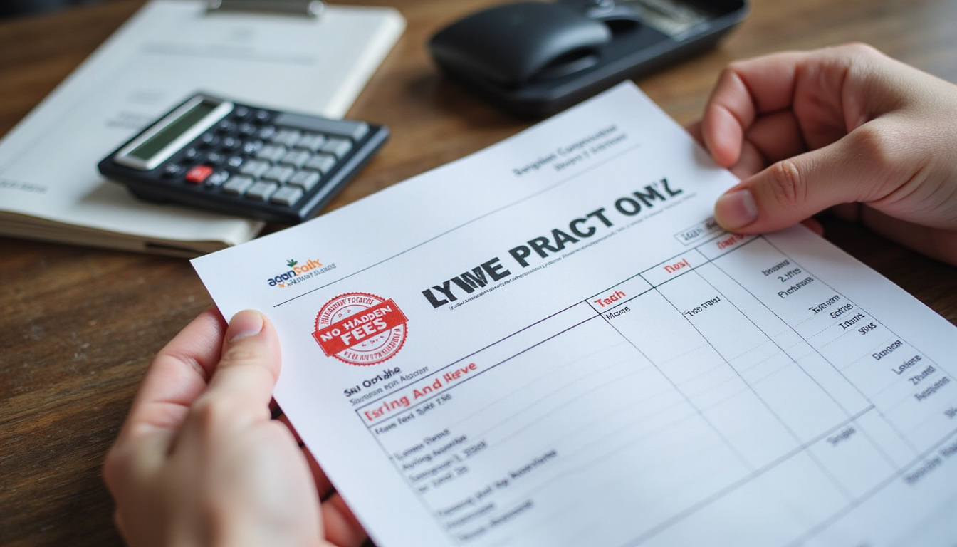  Close-up of hands holding contractor invoice stamped 