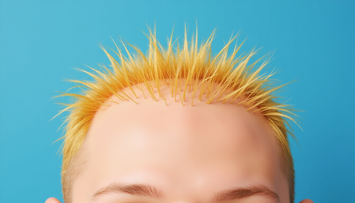  Close-up scalp transformation before-and-after, golden hair shafts sprouting, scientific diagrams, hopeful blue background