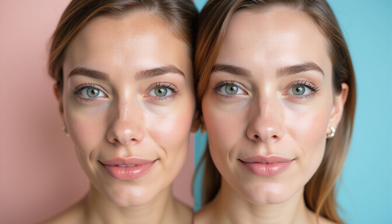  Before-and-after portrait split: softened facial contours after filler reversal, calm professional aesthetic