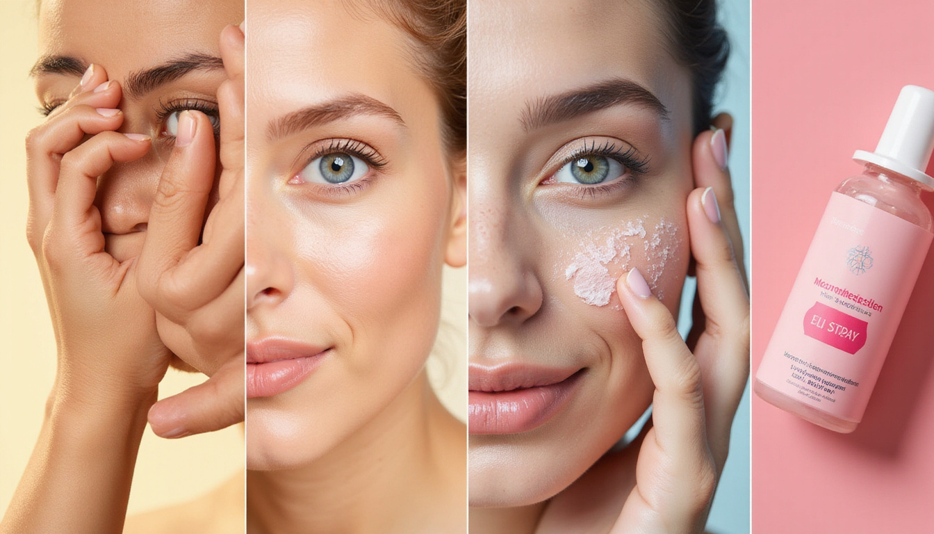  Collage of dermatologist-recommended treatments: topical serum, microneedling, low-level laser cap, PRP vials