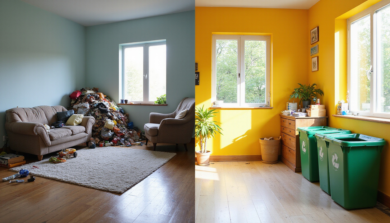  Before-and-after split home: piled junk cleared to minimalist oasis, eco-friendly recycling bins, sunlit