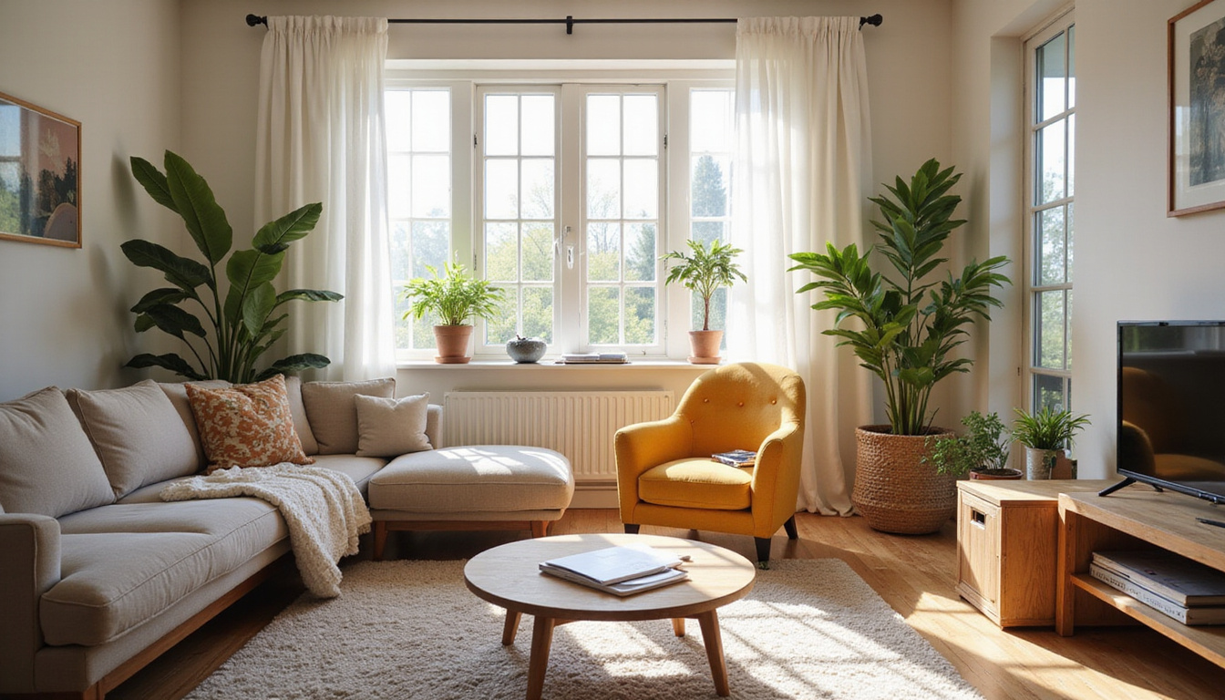  Before-and-after living room transformation, clutter cleared, relieved homeowner smiling, secret checklist clipboard, warm sunlight