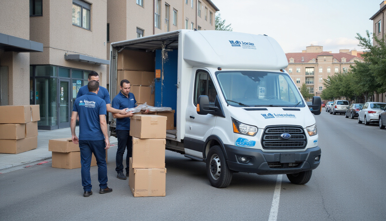 מעבורת עמוסה בקונטיינרים צבעוניים, סימני חיסכון וכלים ארגוניים, משרדי הובלות מקצועיים בשקיעה