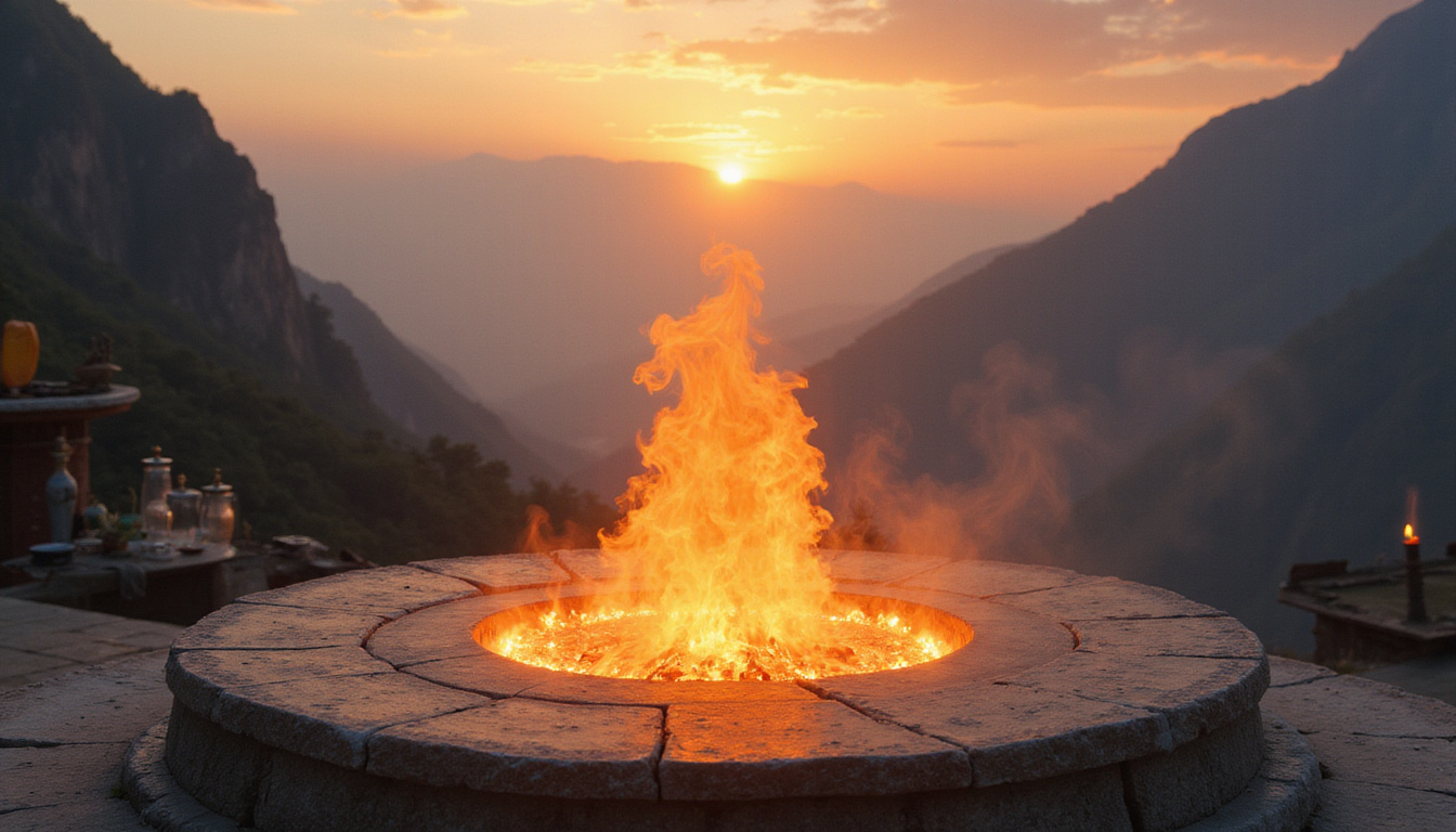 Misty Himalayan temple at dawn, incense smoke forms translucent mandala illuminating calm mind