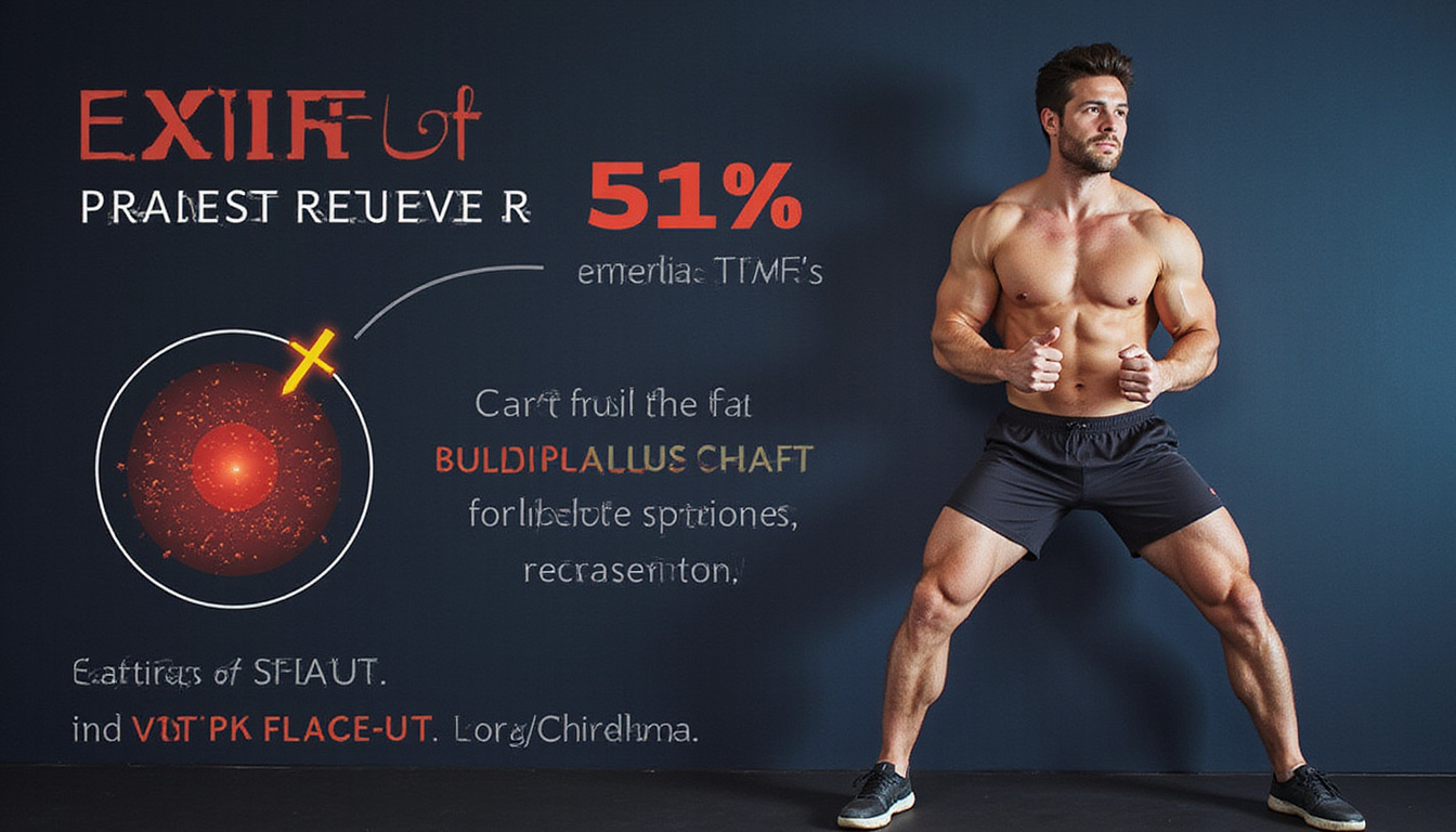  Fitness infographic style: athlete performing HIIT, preserved muscle fibers highlighted, burning visceral fat