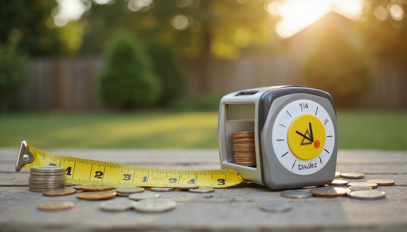  Checklist caution tape calculator coins indicating budget savings and mistakes avoided backyard scene