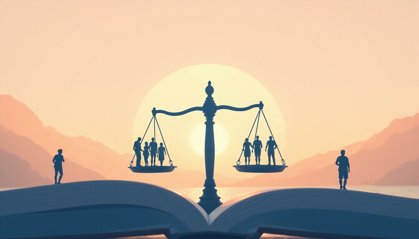  Conceptual scale balancing myths and facts, open medical book, pastel tones, supportive community silhouettes