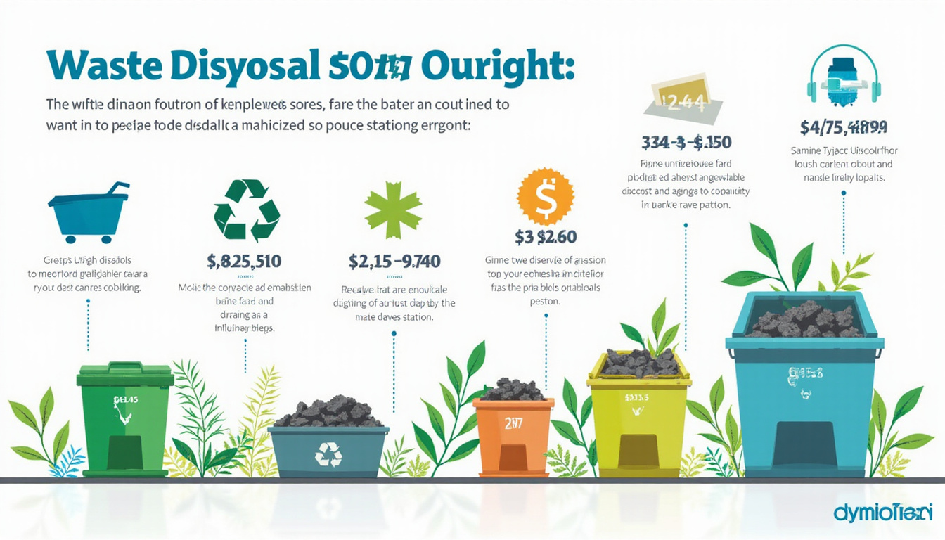  Bright infographic illustrating waste disposal overhaul cost savings charts recycling symbols compacting machines minimalist icons