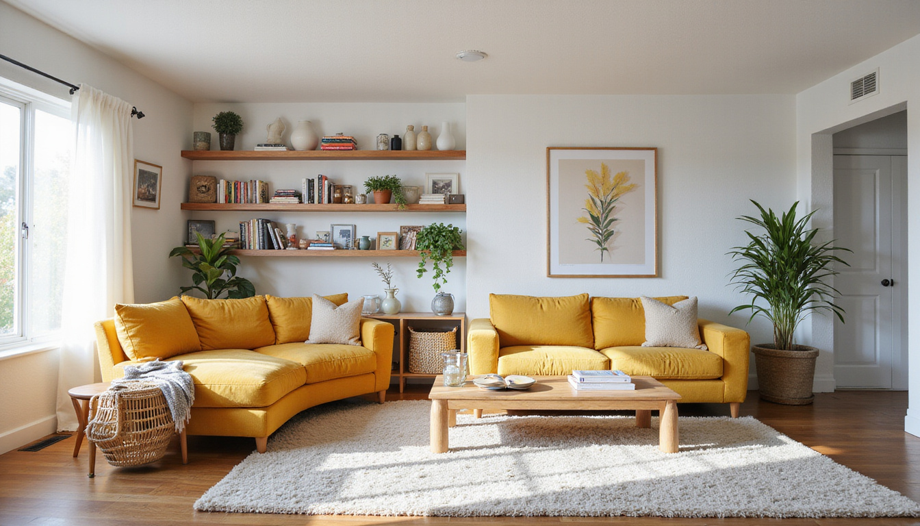  Before-and-after living room transformation, clutter vanishing, organized shelves, sunlit Californian home