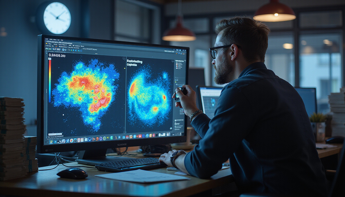  Dramatic scene: supervisor analyzing predictive injury heatmap, reduced accidents, stack of saved costs