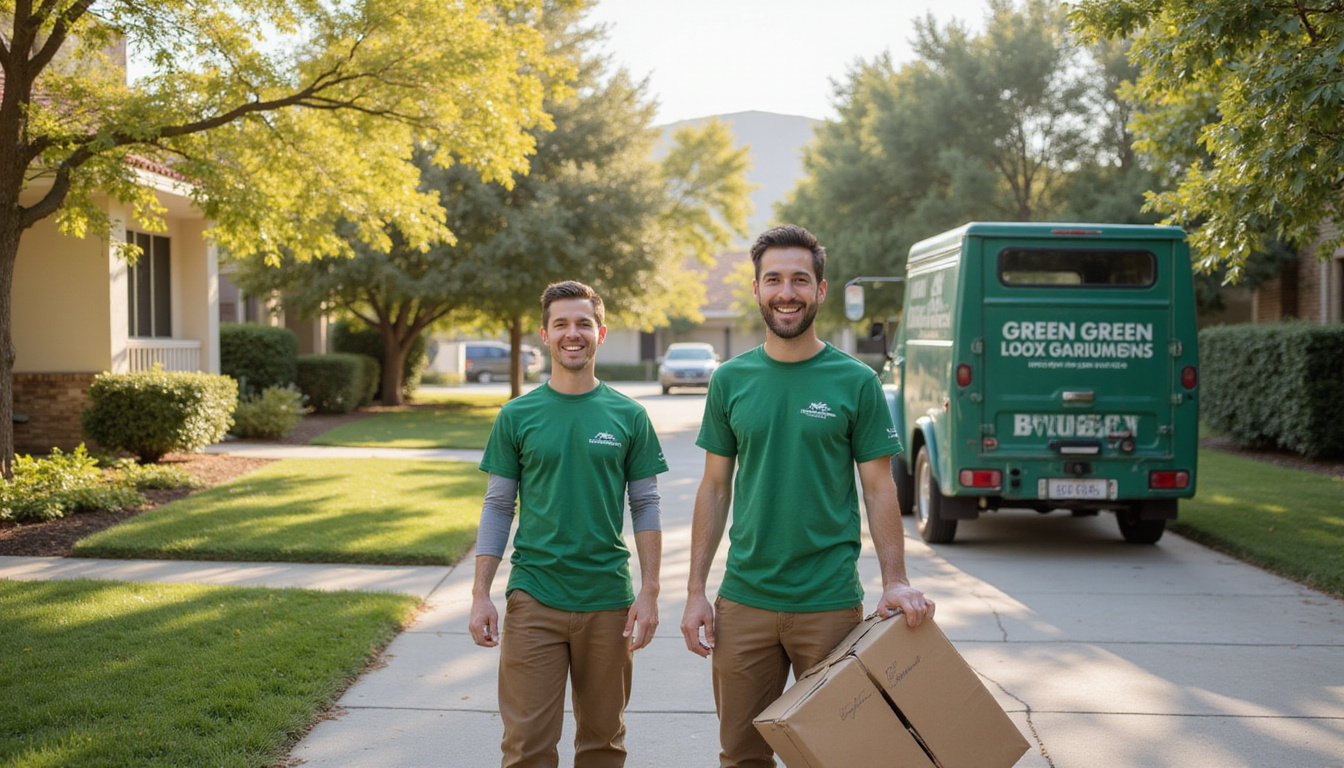  Affordable green junk hauling, smiling workers recycling furniture, pristine driveway, sunlit Chino Hills neighborhood